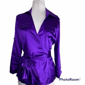 DIANE VON FURSTENBERG Purple Silk "Revolution" Wrap Blouse